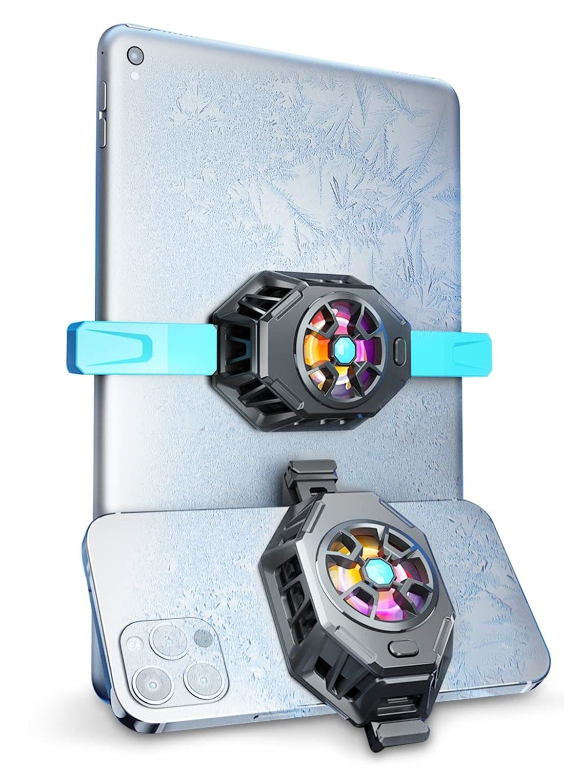 Semiconductor Cooler, Heat Sink with Colorful Lights and Back Clip, for Mobile Gaming, Live Streaming, Outdoor Vlog, Car Driving, ipad/ Tablet/ Phone Gaming Cooling Case