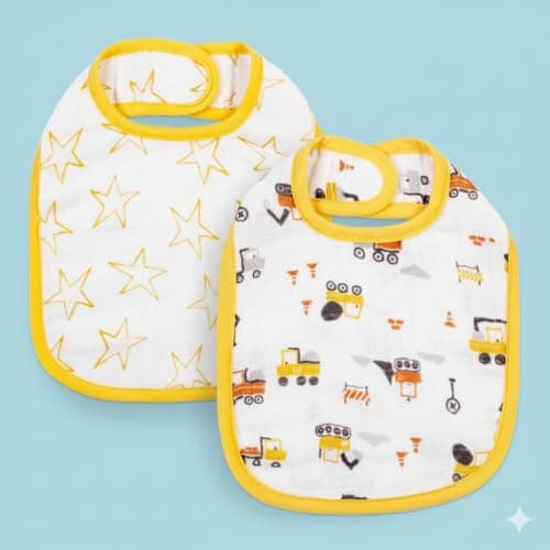 Mee Mee Muslin Pure Cotton Multi Layer Baby Bibs, Ultra Soft Skin Friendly Pure Cotton Baby Bibs |Bibs Set for 0-12 Month (Pack of 2) (Yellow)