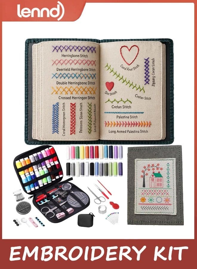Upgraded Embroidery Stitch Book Kit, 106 Patterns with Tools & Tutorials, 86 PCS Beginner Embroidery Kit, Portable All-in-One Hand Embroidery Book for Adults & DIY Craft Lovers
