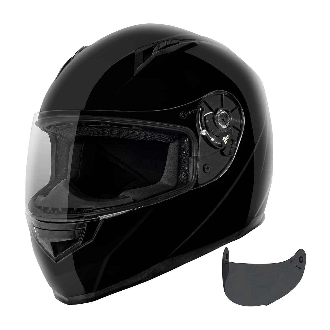 VCAN VX Lightweight Full Face Motorcycle Street Bike Helmet with Extra Tinted Visor DOT Approved Gloss Black Medium