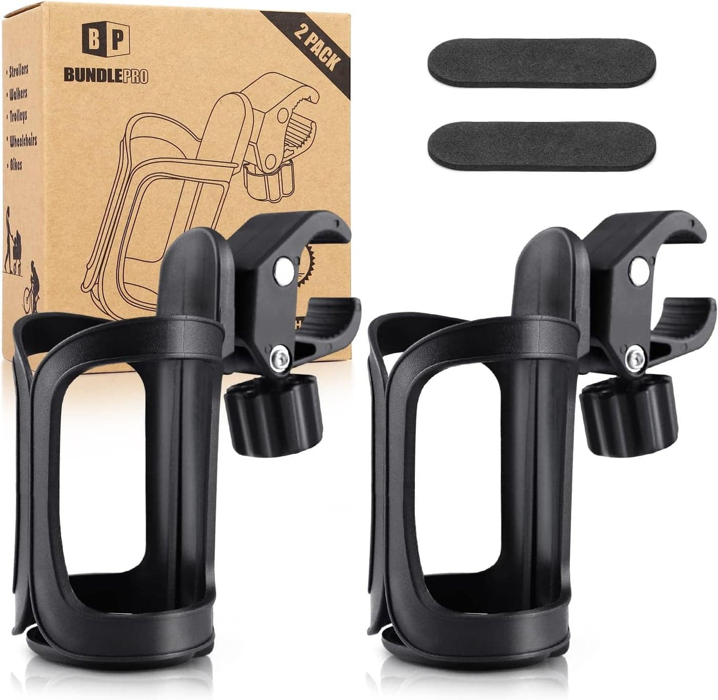 Pack of 2 Pram Cup HolderUniversal Stroller Cup HoldersAdjustable Pushchair Bottle Organizer for Bikes TrolleysWalkers and Wheelchairs