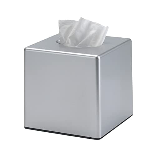 Y-in Hand Tissue Box Cover, Square Facial Tissue Holder Storage for Bathroom Vanity, Countertops, Dressers, Night Stand, Parlors and Offices - Silver