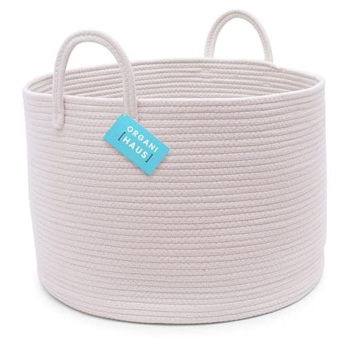 OrganiHaus Large Laundry Basket Woven Cotton Rope Basket for Blankets Toy Storage Nursery Hamper Living Room Decor Organizer Soft Durable Hamper with Handles 20x13 inches OffWhite