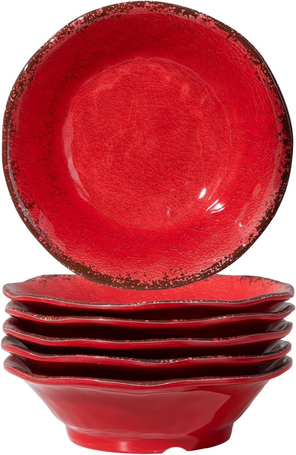 LEHAHA Melamine Cereal Bowls Sets Set of 6 7 Farmhouse Melamine Small Bowls for Salad Pasta Snack Dessert Soup Dipping or Ice Cream Dishwasher Safe Red