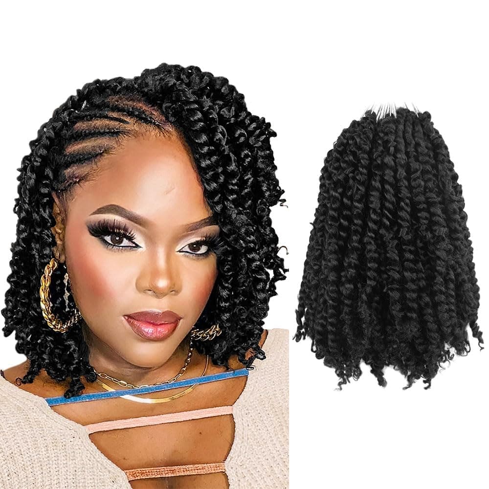 WUDAS Short Passion Twist Hair 10 Inch Pretwisted Passion Twists Crochet Hair Natural Black Prelooped Synthetic Crochet Braids 7 Packs1B