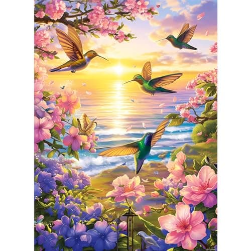 300 Pieces Puzzles for Adult Jigsaw Puzzle 300 Piece Children Elderly Puzzle Hummingbird Beach Flower Puzzle Gift for Mom Dad Family Friend Family Activity Games Home Decor Wall Art 205x15IN