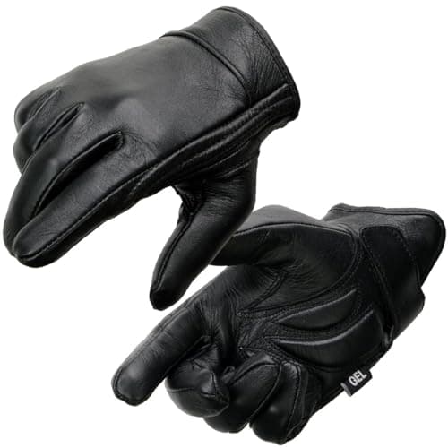 Milwaukee Leather MG7510 Men's Black Leather Gel Padded Palm Short Wrist Motorcycle Hand Gloves W/ ‘Full Panel Cover’ - Medium