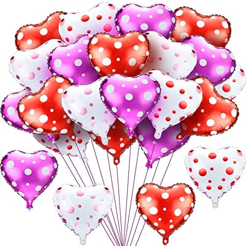 40 Pieces Heart Shaped Valentines Foil Balloons Purple Red and White Foil Heart Balloons S for Birthday Party Supplies Valentine Birthday Wedding Bachelorette Bridal Party