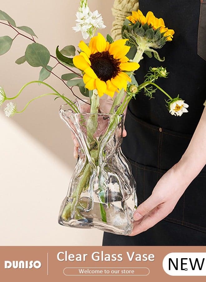 Clear Glass Vase,Hydroponic Plant Desktop Ornament,Creative Craft Aesthetic Decorative Small Flower Vase ,Geometric Vase for Flowers Rose Home and Office