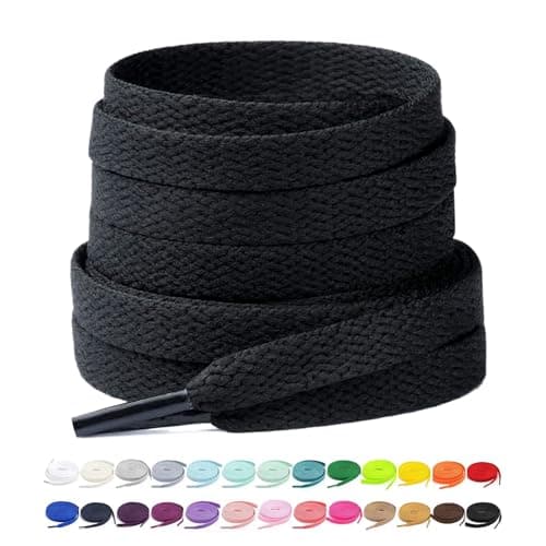 Stepace [2 Pairs Flat Shoe Laces for Sneakers 5/16" Width 30"-72" Length 26 Color Shoelaces Black 40"(102 cm)