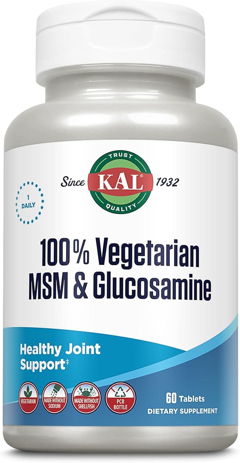 KAL 100 Vegetarian MSM Glucosamine Healthy Joint Support Vegan Glucosamine and MSM Supplement Made Without Shellfish Lab Verified 60Day Guarantee 60 Servings 60 Tablets
