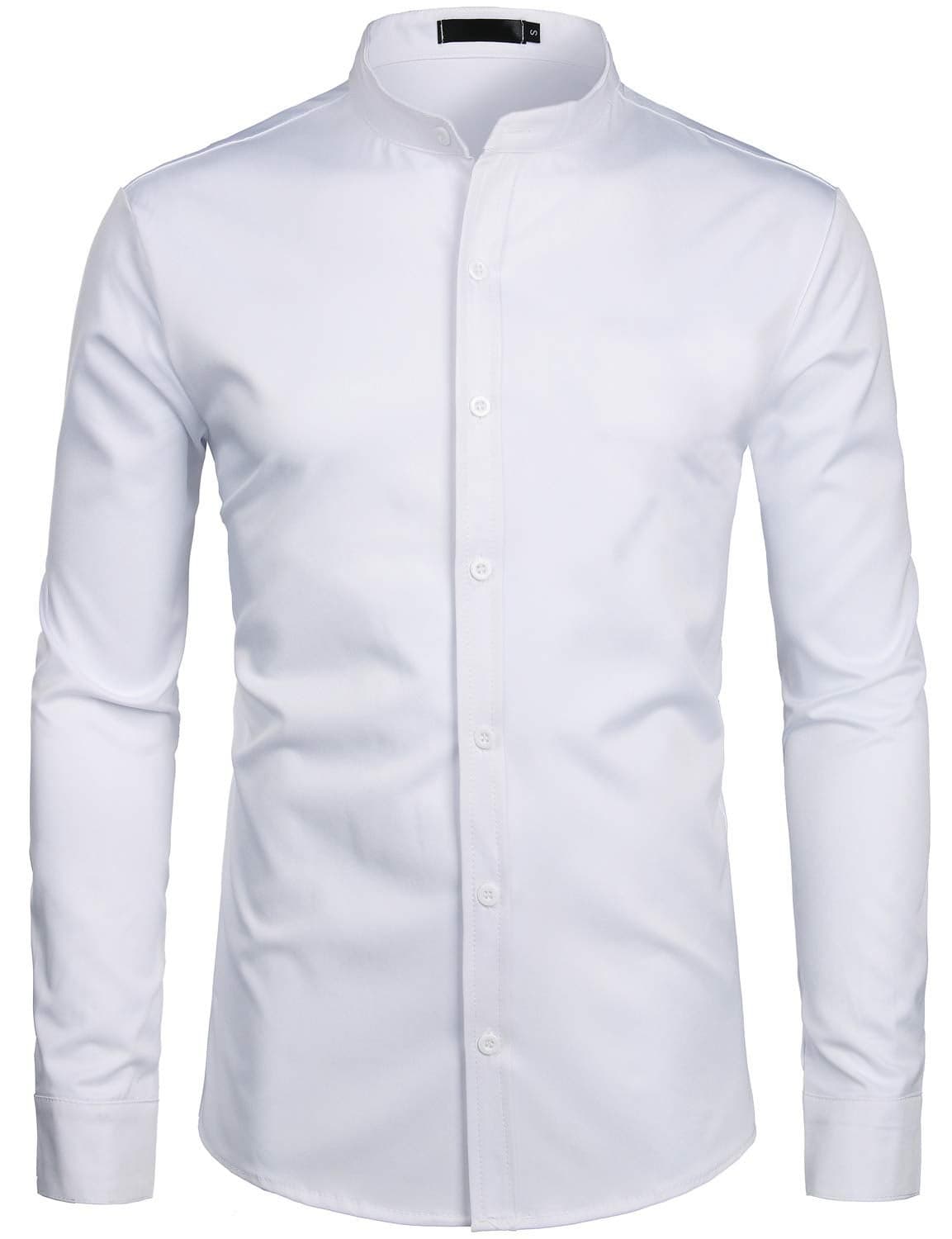 ZEROYAA Mens Hipster Solid Slim Fit Long Sleeve Mandarin Collar Dress Shirts ZLCL08 White Large