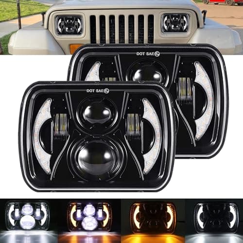 YUGUANG 5x7 7x6 LED Headlights, H6054 LED Headlights Hi/Low Beam DRL Amber Turn Signal DOT Approved Compatible with Wrangler YJ XJ Cherokee Truck Van, 2PCS
