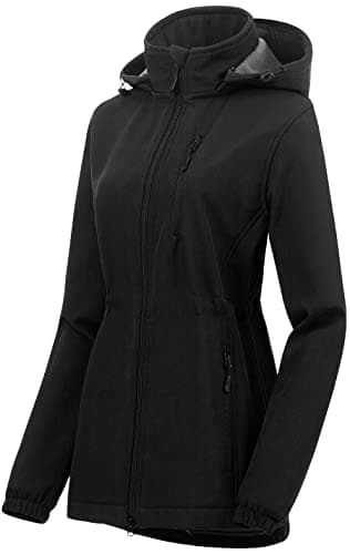 Chrisuno Women's Ladies Active Soft Shell Jacket Raincoat With Removable Micro Fleece Hood For Spring Fall Winter Grey L