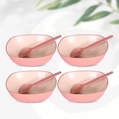 Eha Set of 4 Earth-Friendly Multipurpose Bowls for Kitchen with Spoons | 750 ml | Made with Rice Husk Biocomposite| Microwave Safe Bowl | for Hot & Cold Serving Bowl Set | Innocent