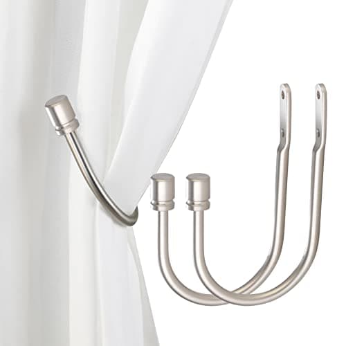 Arnorx Decorative Curtain Holdbacks, Wall Mounted Tiebacks, Metal Drapery Hooks, 2 PCS, Matte Brushed Nickel