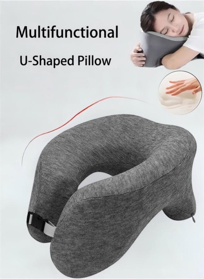Travel Neck Pillow,Memory Foam Pillow, Neck Pillow for Airplane, Neck Head Support Pillow for Sleeping Rest Car, Grey