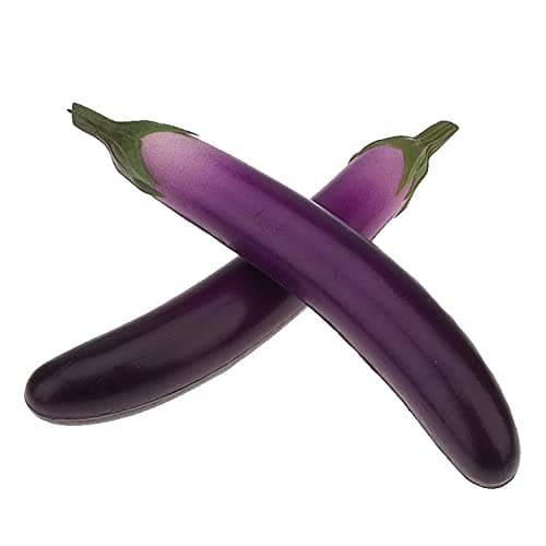 Meiwlong 2 PCS Artificial Lifelike Eggplant Fake Soft PU Realistic Vegetable Props Decoration Home Faux Food Model Ornament Kitchen Party