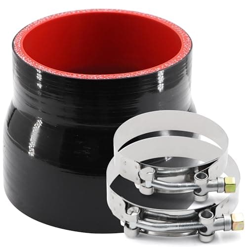 ID 3 to 3-1/2 inches Straight Black Silicone Reducer Coupler with 2 T-Bolt Clamps 4 Layers of Polyester Reinforcement Suitable High Level Turbo Pipe