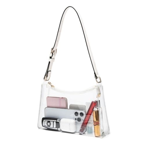 Wuflyover Clear Bag for Stadium Events TPU Transparent Purse with Adjustable Straps Lightweight Stylish Shoulder Bag for Concerts Sports Travel Approved for Game Days ABeige 2 Medium