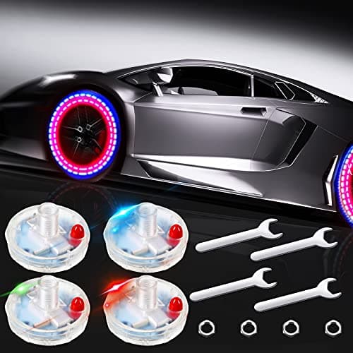 Frienda 4 Pieces Solar LED Tire Wheel Valve Stem Lamp Cap Lights for Vehicles, Motorcycles, and Bicycles - Flashing Car Solar Energy Light