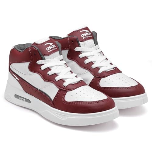 ASIAN Men's White Casual Sneaker Hi-Neck Shoes with Synthetic Upper Lightweight Comfortable Mid Top Sneaker Shoes for Men's & Boy's Boston-11,UK 8