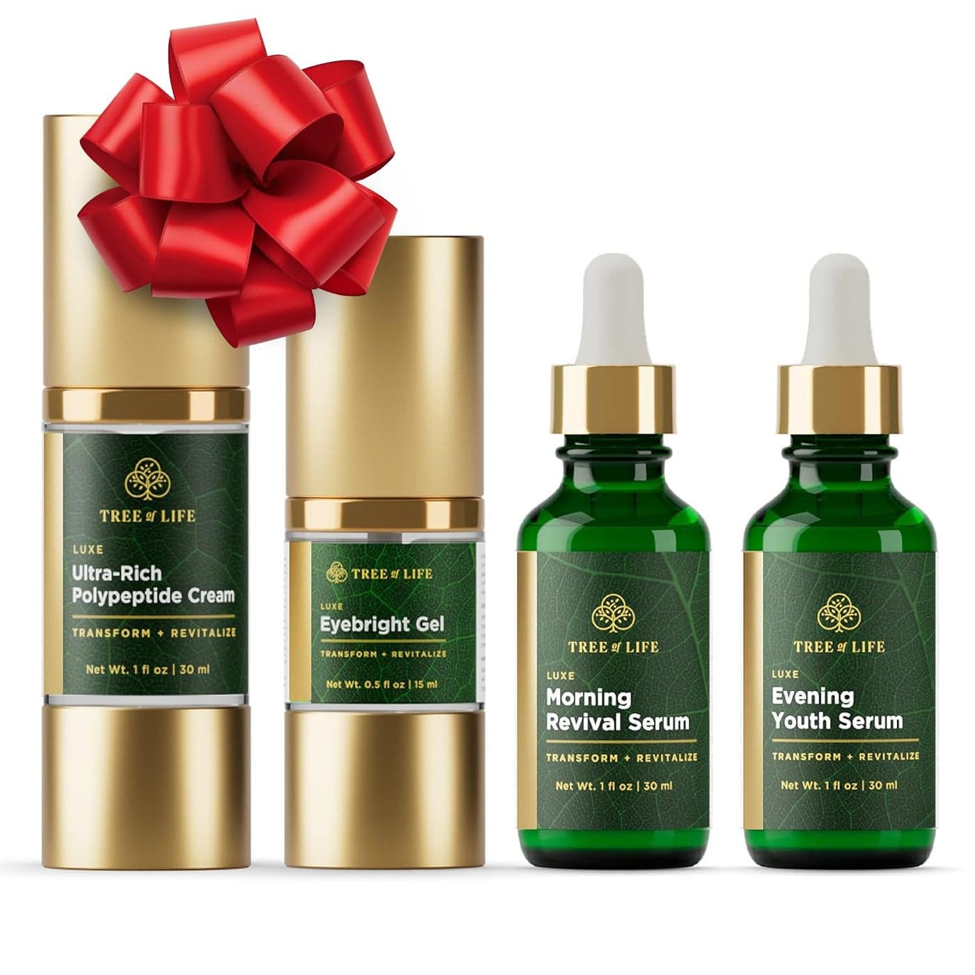 Tree of Life Age Defying Luxe Facial Skincare Regimen Includes Morning Revival Serum Evening Youth Serum Polypeptide Cream 1 Oz and Eyebright Eye Gel 05 Oz