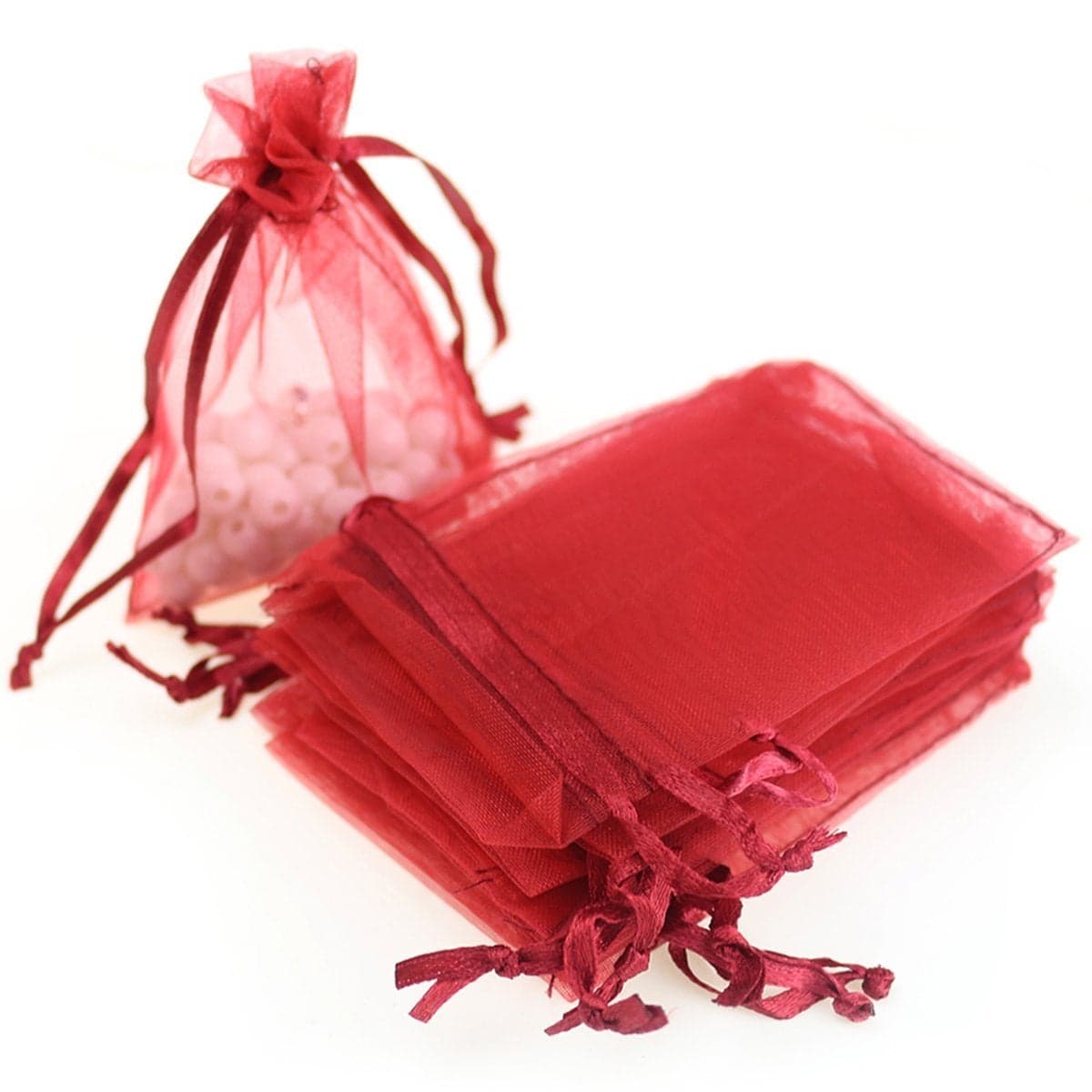 Akstore 100PCS 4x6inch 10x15cm Drawstring Organza Jewelry Favor Pouches Wedding Party Festival Gift Bags Candy Bags Red