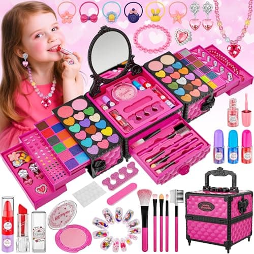 99 Pcs Kids Makeup Kit for Girls Princess Toys Real Washable Cosmetics Set with MirrorRings Necklace Perfect for 3 4 5 6 7 8 Year Old Girls Birthday