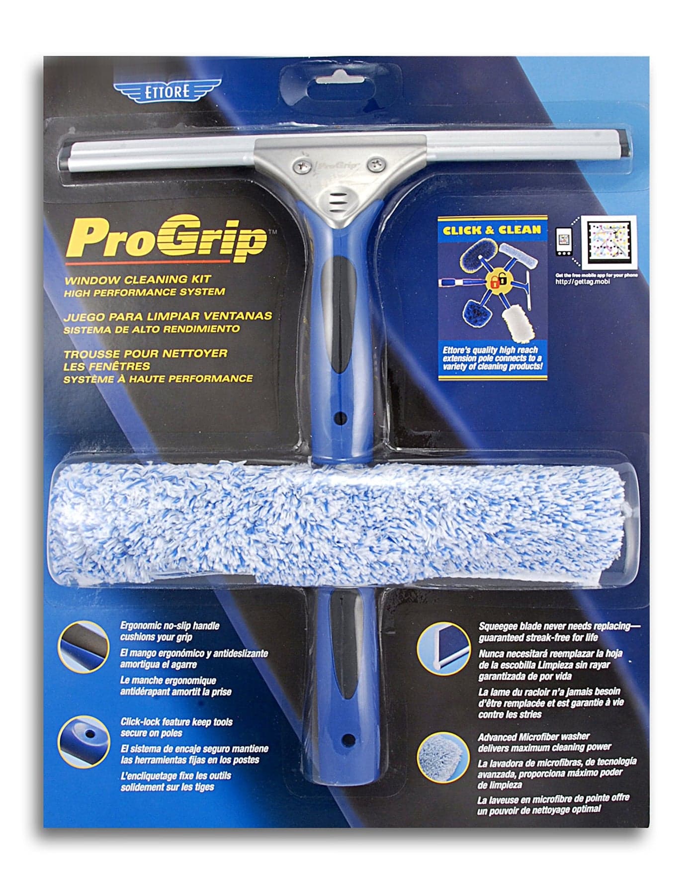 Ettore 65000 Professional ProGrip Window Cleaning Kit; 12-Inch ProGrip Squeegee and 10-Inch ProGrip Microfiber Washer