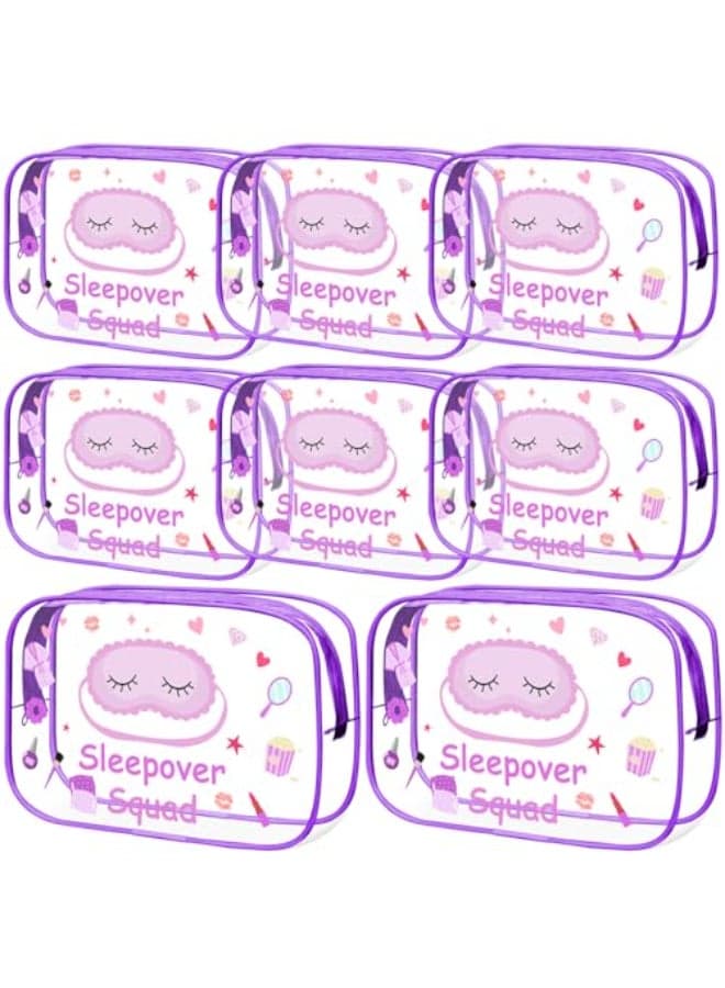 Aliceset 8 Pcs Sleepover Party Supplies Sleepover Squad Makeup Bags Slumber Birthday Party Favors Spa Squad Cosmetic Bag Spa Stuff Waterproof Toiletry Pouches Overnight DecorationsPurple
