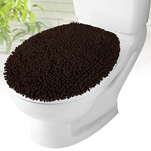 Toilet Lid Cover - Brown, Plush Microfiber Oval Toilet Seat Covers for Bathroom, Machine Washable Elongated Toilet Cover Seat, Stretches up to 21"x19"