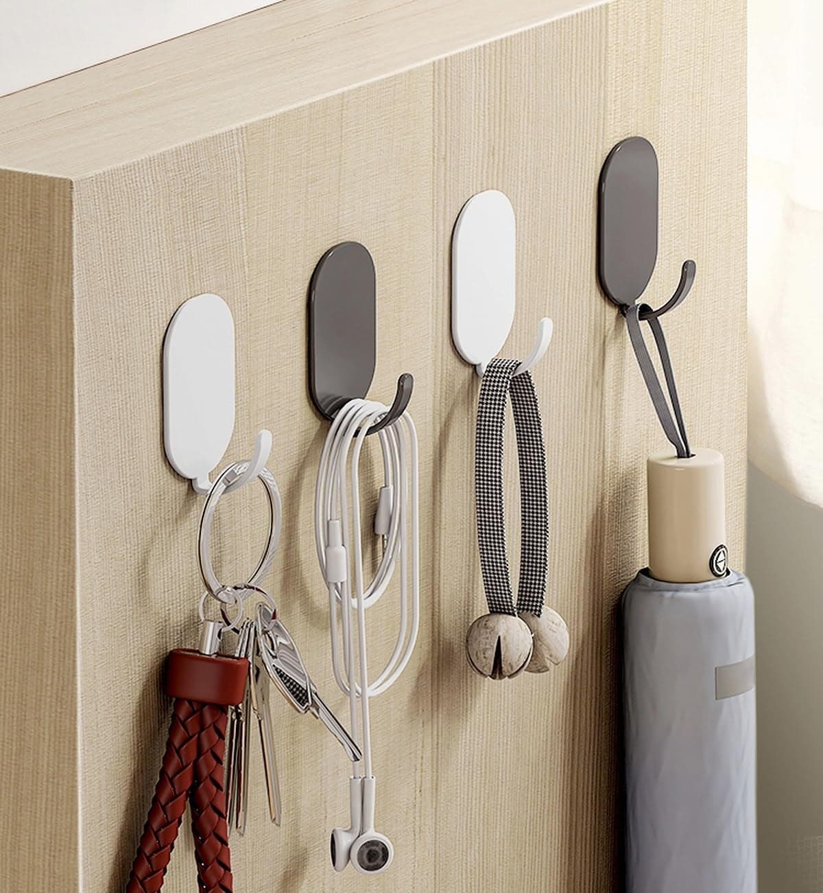 wolpin Self Adhesive Wall Hooks (Pack of 5) | Waterproof Nail-Free Stainless Steel Sticky Hooks No Drilling | 5KG Max Multipurpose Hanging Hook for Home Kitchen Bathroom Door Wall Organizer
