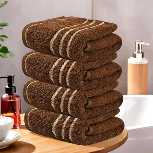 Urbane Home Pack of 4 Soft Cotton Face Towels for Men & Women/Ladies | Easily Washable | Pocket Towels & Workout Gym Napkins for Men - Dark Brown