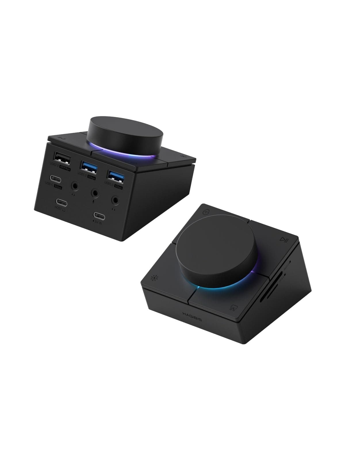 Hagibis Knob USB C Hub with Shortcut Buttons, RGB Type-C Docking Station with 5Gbps USB-C, 2 USB3.0, 3.5mm Jack, SD/Micro SD3.0, USB2.0 for MacBook iPad Pro Laptop (Black AG)