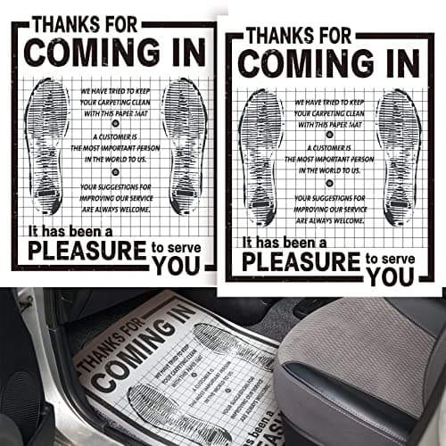 800 Pcs Bulk Disposable Car Paper Floor Mats Automotive Floor Mats Brown Kraft Paper Floor Mats for Cars Vehicles Printed with Cute Footprint and Words for Car Dealerships 20 x 16 Inch (White)