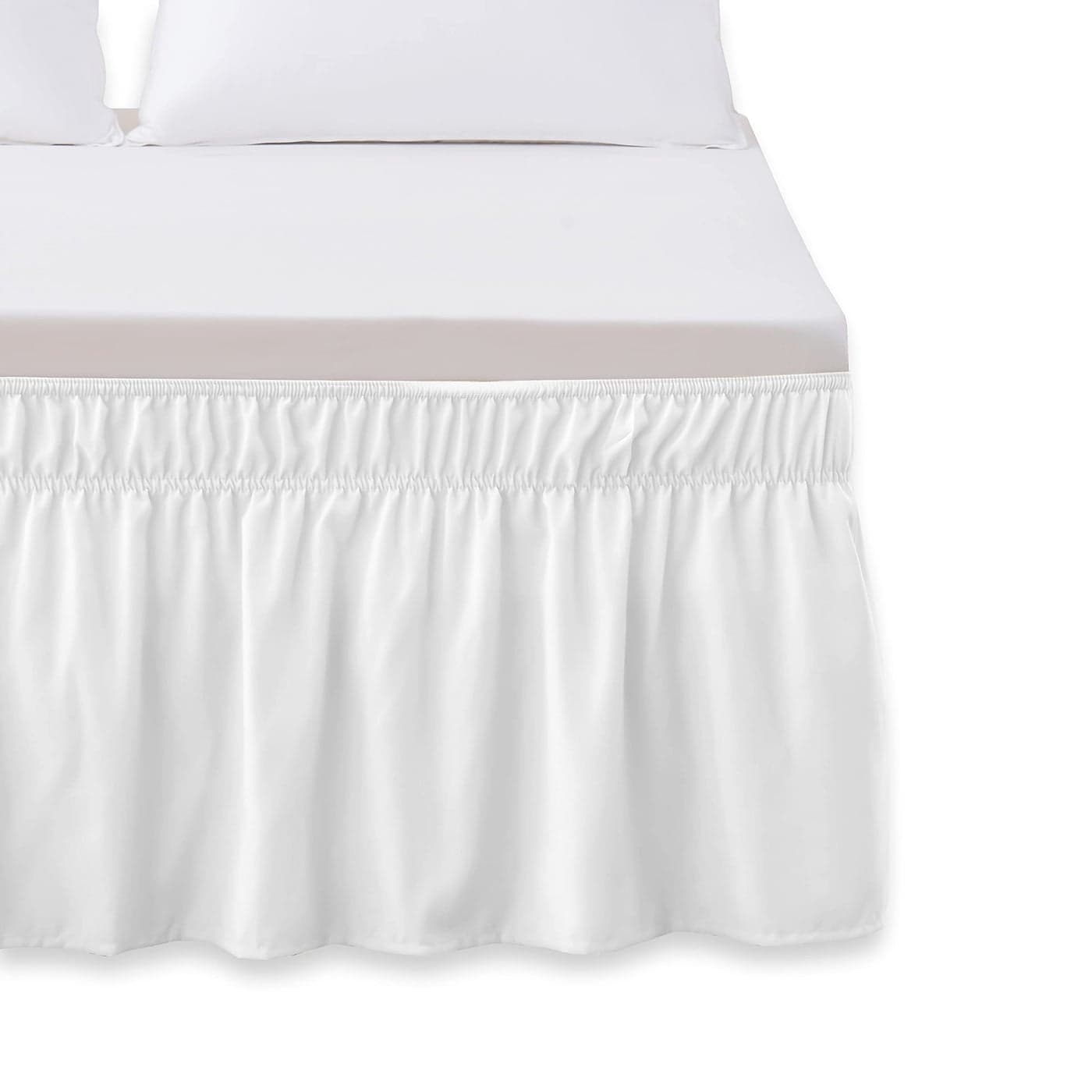 Elegant Comfort Luxurious Wrap Around Elastic Solid Ruffled Bed Skirt with 16 Inch Tailored Drop Easy Fit Premium Quality Wrinkle and Fade Resistant KingQueen White