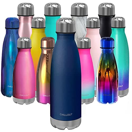 CHILLOUT LIFE Stainless Steel Water Bottle 17 oz Double Wall Insulated Cola Bottle Shape for Cold and Warm Drinks BPA Free Metal Sports Bottle Navy Blue