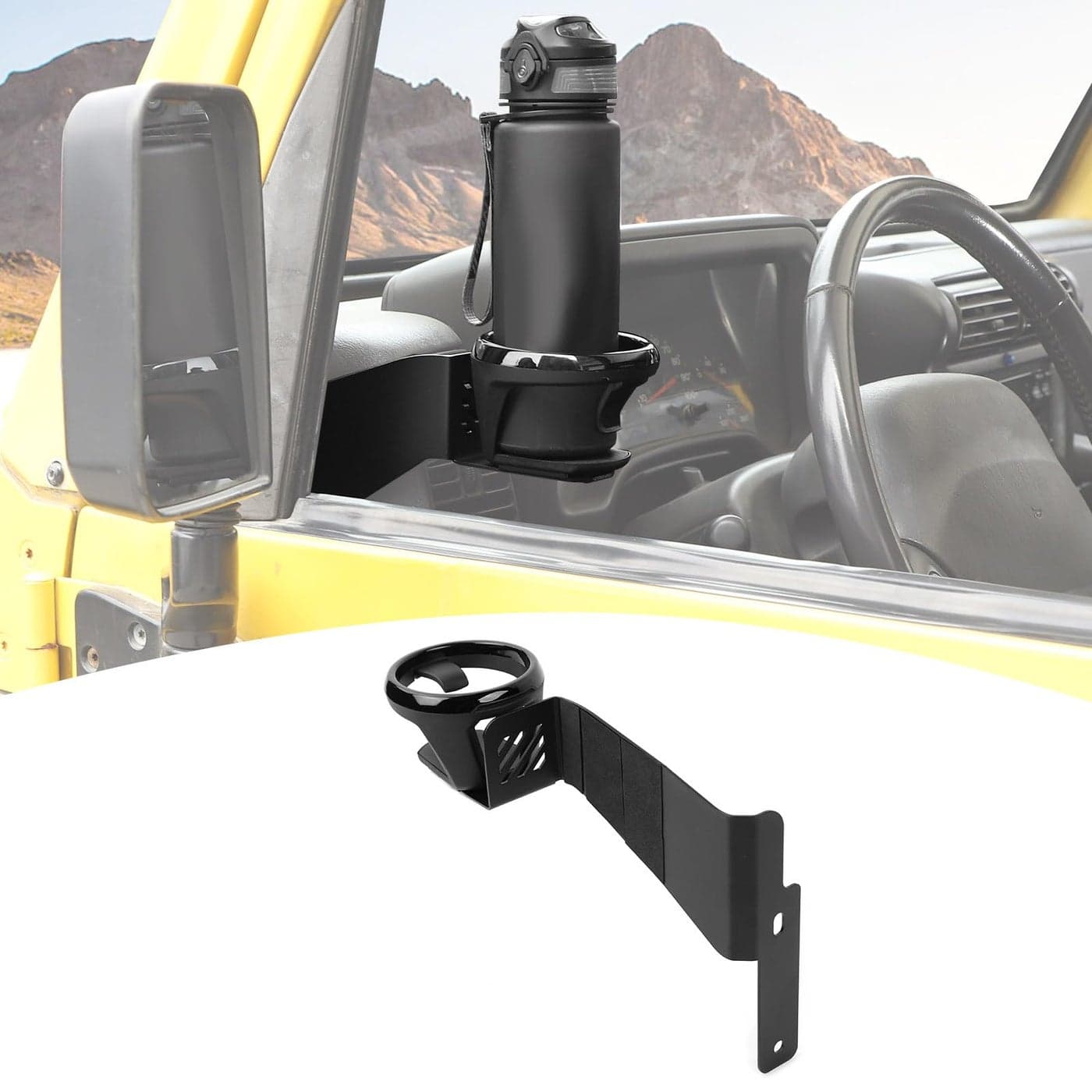 PDKLIN for Jeep TJ Center Console Dash Left Side Driver Cup Holder for Jeep Wrangler TJ 19972006 Black Metal