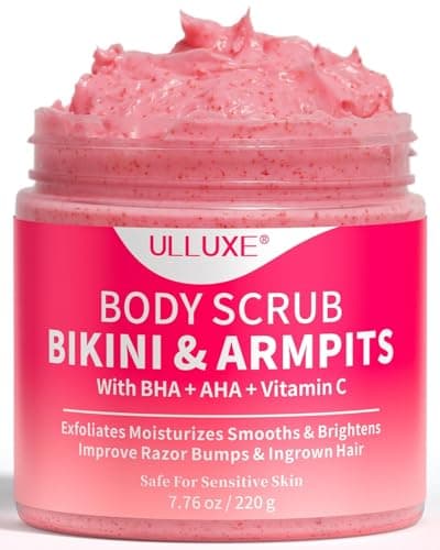 Bikini Area Exfoliator with 10 AHAs BHA Vitamin C Exfoliating Body Scrub for Ingrown Hair and Underarm Bumps Dark Spots Moisturize Brighten Soothe Even Skin Tone Sensitive Skin Safe 776 oz