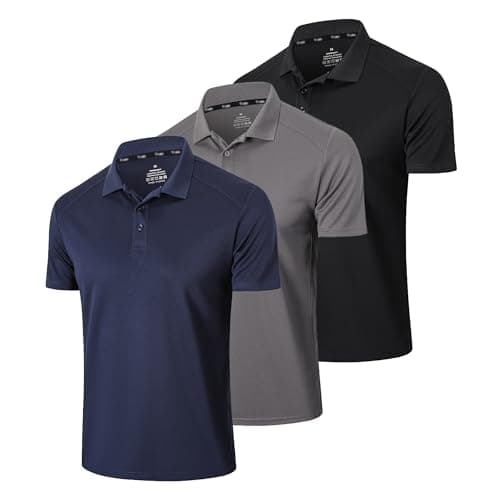 Gaiatiger Men’s 3 Pack Polo Shirt Moisture Wicking Quick Dry Performance Athletic Short Sleeve Golf Shirt,0427,Black Grey Navy,L