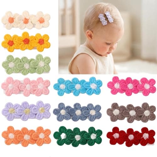 Baby Hair Clips 12Pcs Tiny Hair Barrettes for Baby Girls Fully Lined Wrapped by Soft Fabric Cloth Flower Hair Clips for Toddlers Girls Infants Kids