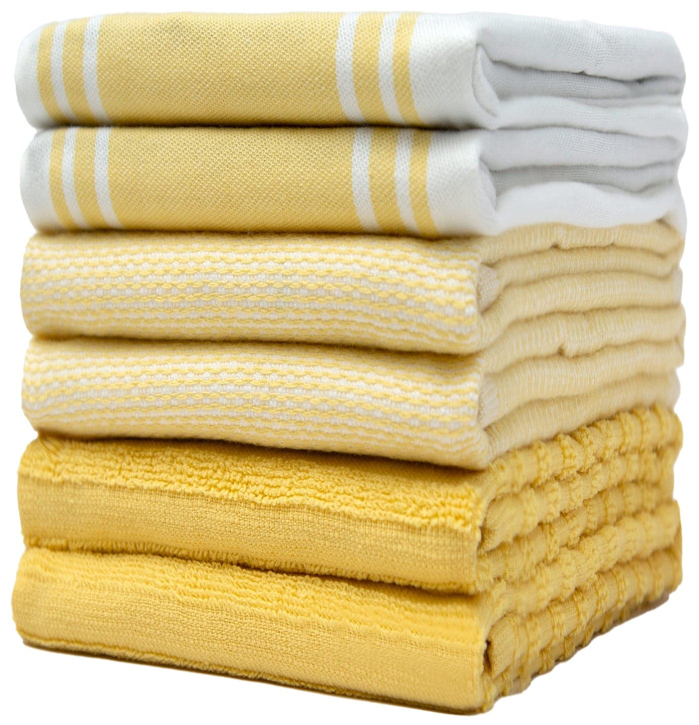 Premium Large Kitchen Hand Towels 20x 28 6 Pack Cotton Flat Terry Towels Highly Absorbent Tea Towels Set With Hanging Loop Wide Stripe Yellow