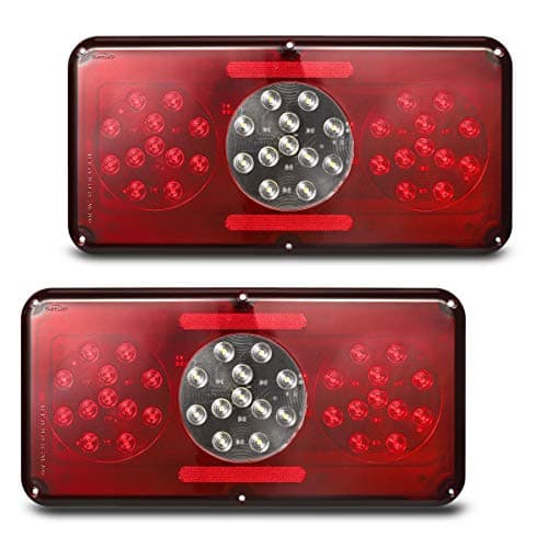 Partsam 2Pcs Rectangle LED Trailer Camper RV Triple Tail Lights Stop Turn Tail Backup Reverse Lights Taillights Vertical and Horizontal Mount - Red and White