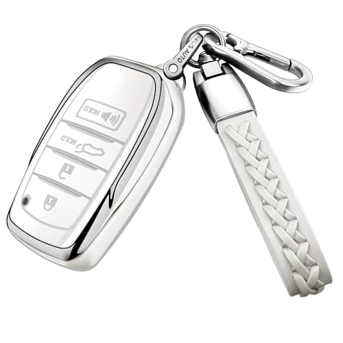 Autophone for Toyota Key Fob Cover with Leather Keychain Soft TPU Protection Key Case for 2025 Camry 2019-2024 Venza, RAV4 Prime, Land Cruiser, Fortuner, Grand Highlander, Corolla, 4-5Button(White)
