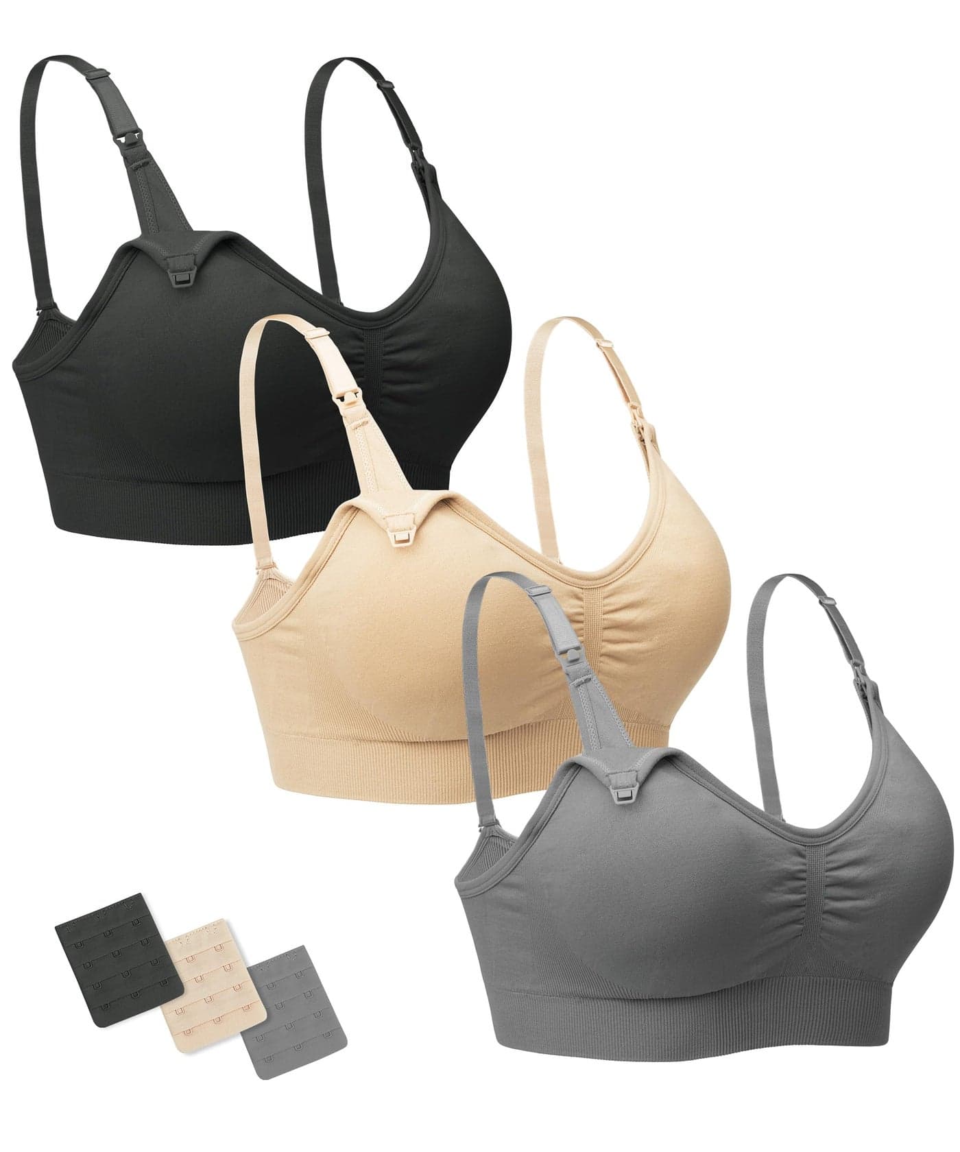 Stelle Nursing Bras Maternity Bra for Breastfeeding Pregnancy Wireless Bralette with Pads Extenders BlackGrayBeigeL