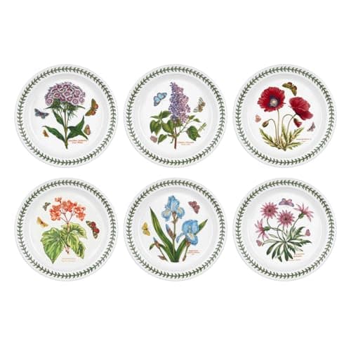 Portmeirion Botanic Garden 8.5" Salad Plates - Set of 6 | Assorted Floral Motifs | Fine Earthenware | Chip Resistant Glaze | Dishwasher, Microwave, Freezer, Oven Safe | Made in England