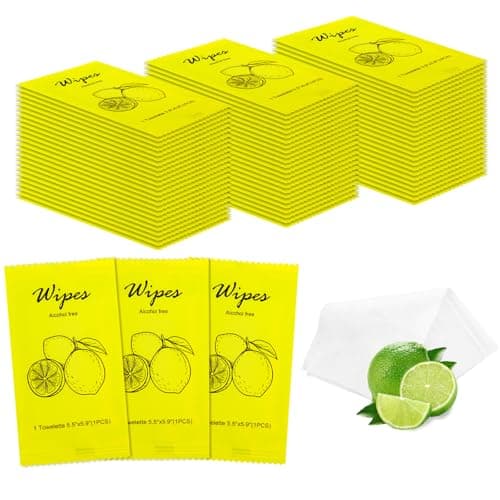 Individual Hand Wipes Wet Wipes Travel Size,Wet Wipes Individually Wrapped Bulk Cleansing Travel Size Wipes for Wedding Travel Restaurant Barbecue (1 Count (Pack of 60), Lemon)
