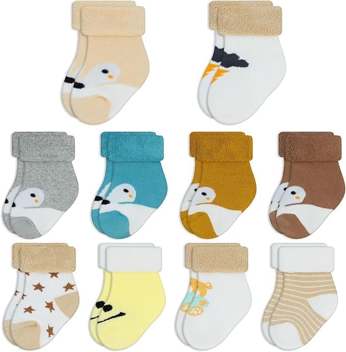 CUTEABLY Baby Girls Terry Warm Socks Boys - Unisex Newborn 0-6 Months Toddler Cute Cotton Socks 0-1 Years Cozy Thick Winter Socks (IN, Age, 6 Months, 12 Months, 4, Multicolour)