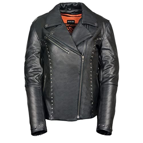Milwaukee Leather ML1948 Women's Classic Riveted Motorcycle Black Leather Jacket - Small